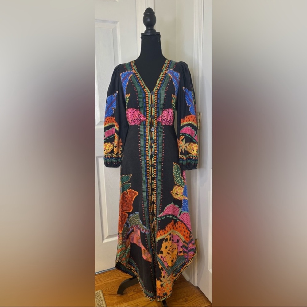 FARM Rio Black Cool Leopards Eng Maxi Dress Black Cool Leopards Womens size XS